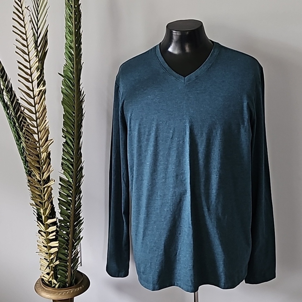 Apt.9 Heather Teal V-neck Long Sleeve Tee